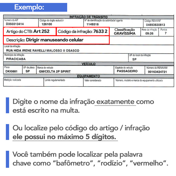 Onde encontrar a infra&ccedil;&atilde;o na notifica&ccedil;&atilde;o